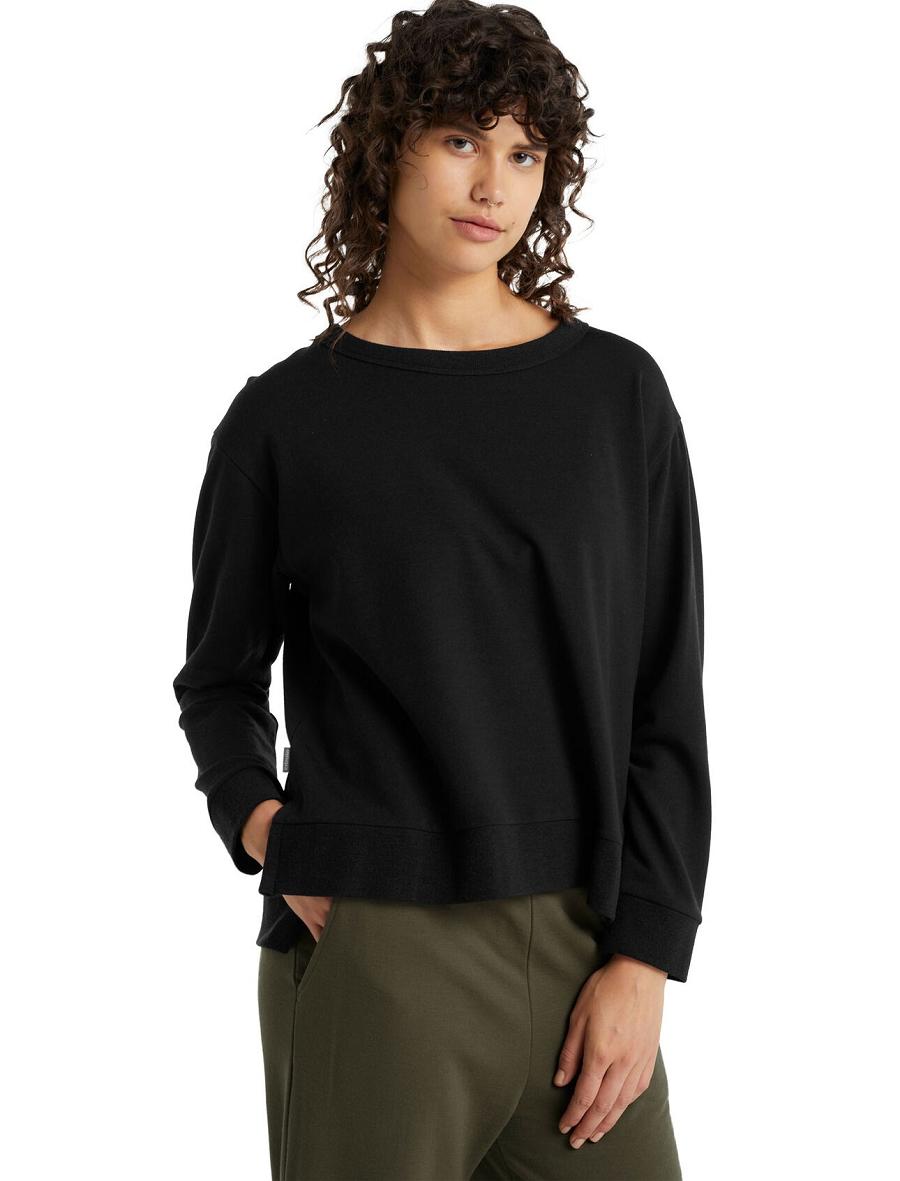 Women's Icebreaker RealFleece™ Merino Dalston Sweatshirt Long Sleeve Black | CA 1311TCEV